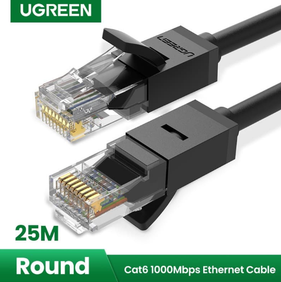 Ugreen GREEN Cat6 UTP Ethernet Network 1000 Mbps Support RJ45 Cable Black 25m