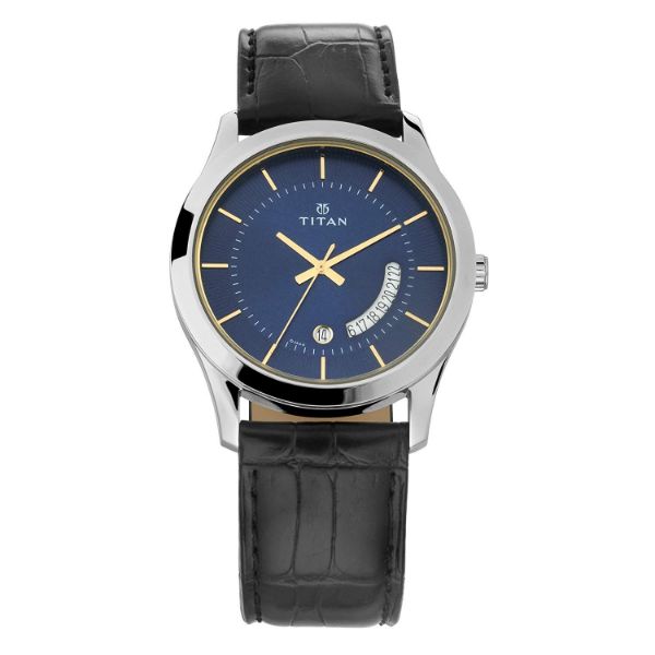 Titan Men Blue Analog Watch 1823SL01 | Leather Band | Water-Resistant | Quartz Movement | Classic Style | Fashionable | Durable | Affordable | Halabh.com