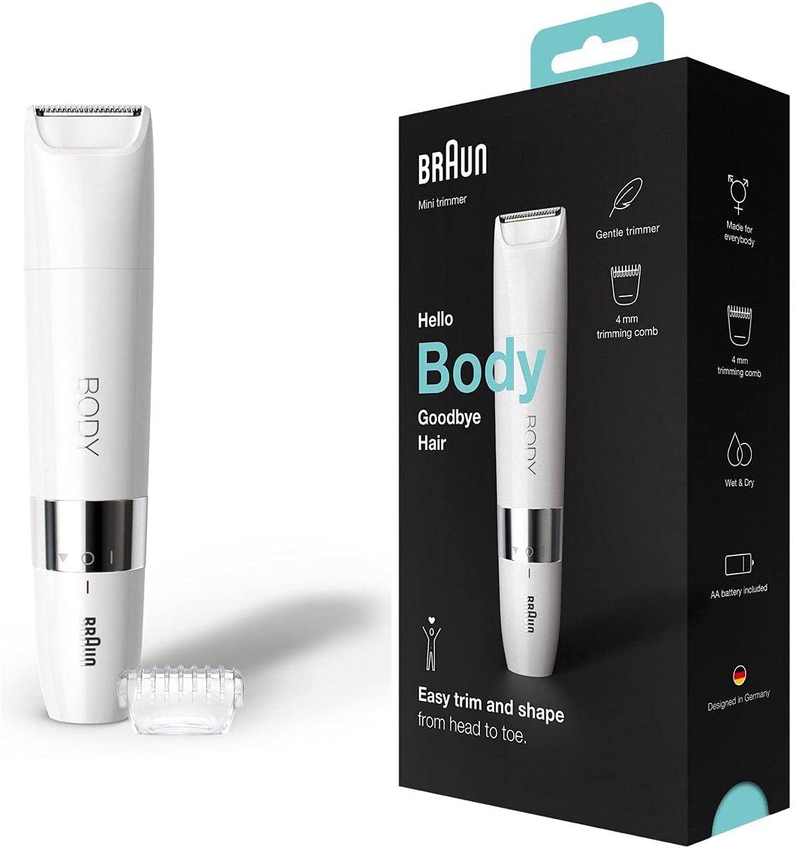 Braun Body Mini Trimmer BS1000 Wet & Dry with Trimming Comb White