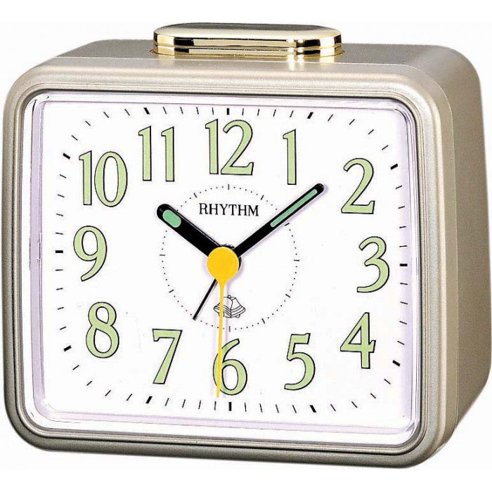 Alarm Table Clock Rhythm Bell 4RA457WR18 | Thermometer | Reliable Timekeeping | Travel | Wake Up Routine | Snooze Function | Battery Operated | Portable | White Face | Halabh.com