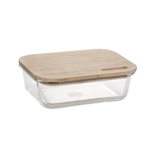 Royalford RF10320 Rectangular Glass Food Container with Bamboo Lid