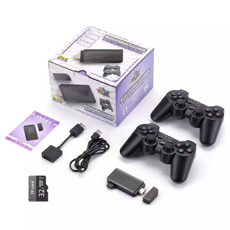 NEWS UB-66 32G Built-in 3513/10000 Games Retro Game Console With Wireless Controller Video Games Stickers For PS1/GBA/MAME