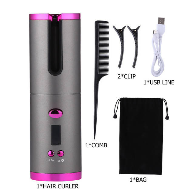 PFUM LCD Handheld Cordless Automatic Hair Curler Wireless Portable Usb Charging Lazy Curling Iron