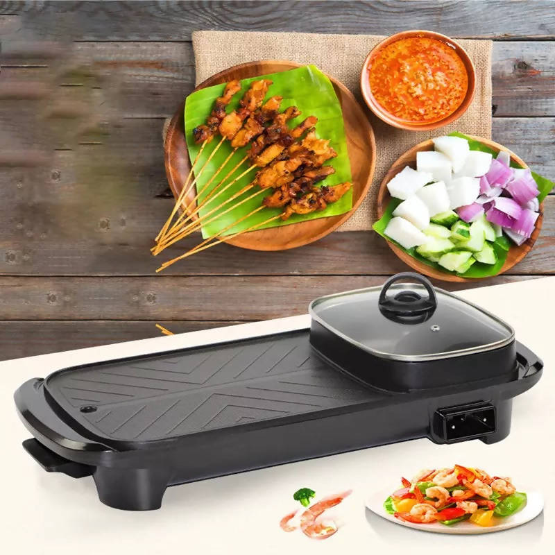 Larger 2 in 1 220V Electric Hot Pot Oven Smokeless Barbecue Machine Home BBQ Grills Indoor Roast Meat Dish Plate Multi Cooker