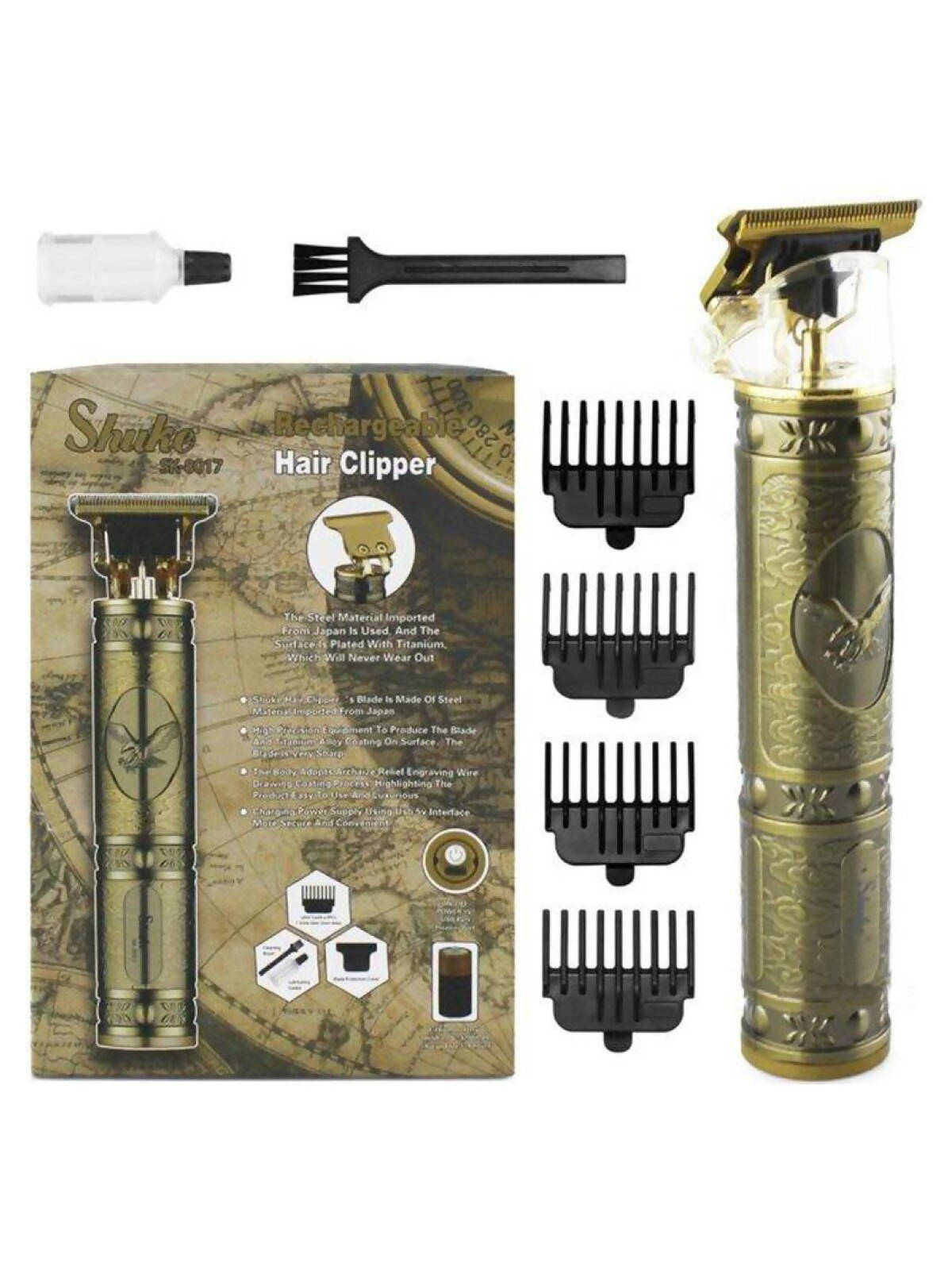 Shuke Hair Clipper Professional Beard Trimmer T Blade Edging Machine 3W Gold