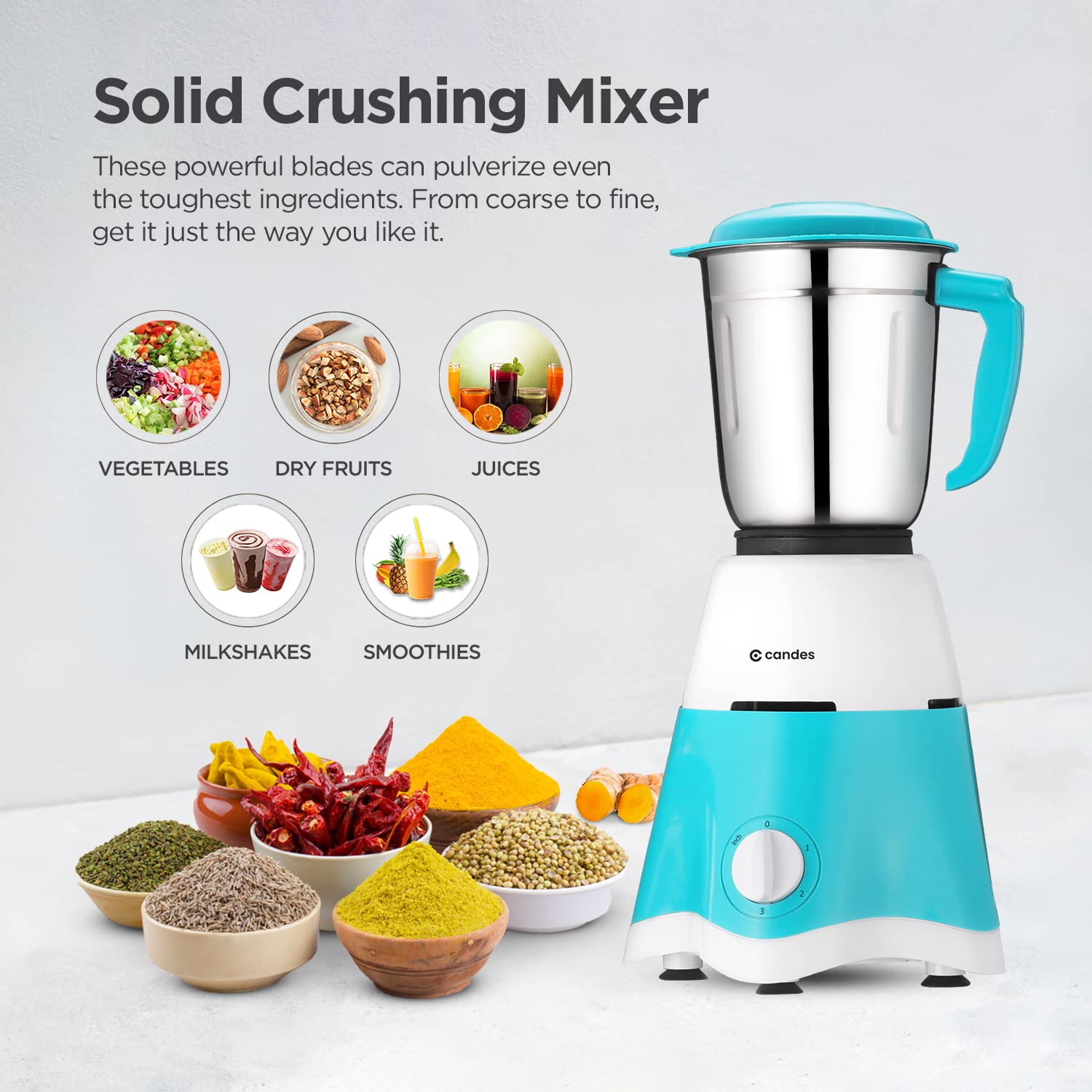 Candes Ultra 500 Watt Mixer Grinder White & Blue | Kitchen Appliances | Halabh.com