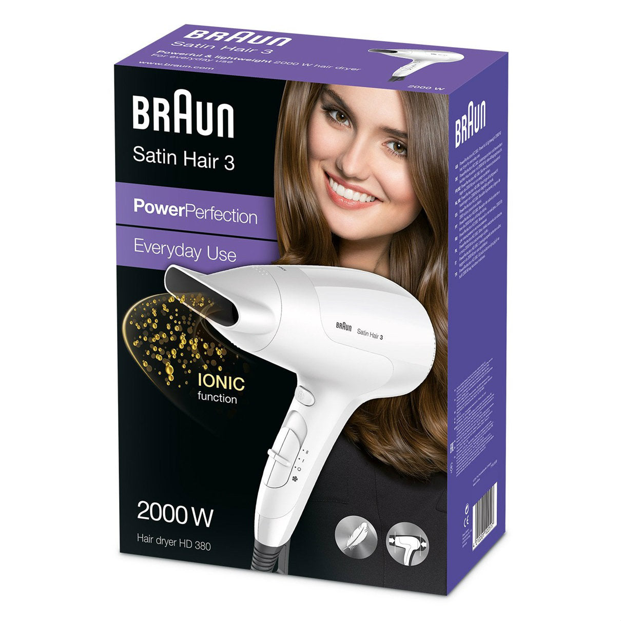 Braun Satin Hair 3 Ionic Power Perfection Dryer | Color White & Silver | Power 200W | Best Personal Care Accessories in Bahrain | Halabh