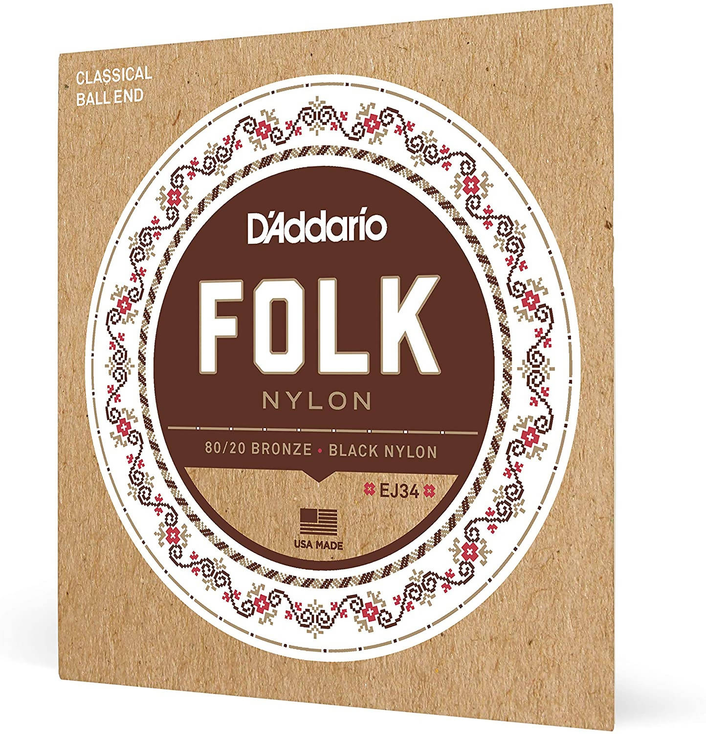 D Addario EJ34 Folk Nylon Guitar Strings Ball End Bronze Black Nylon Trebles