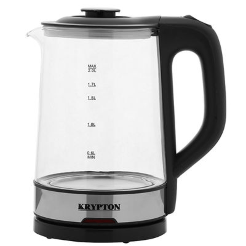 Krypton 2 Liter Electric Glass Kettle Black & Silver