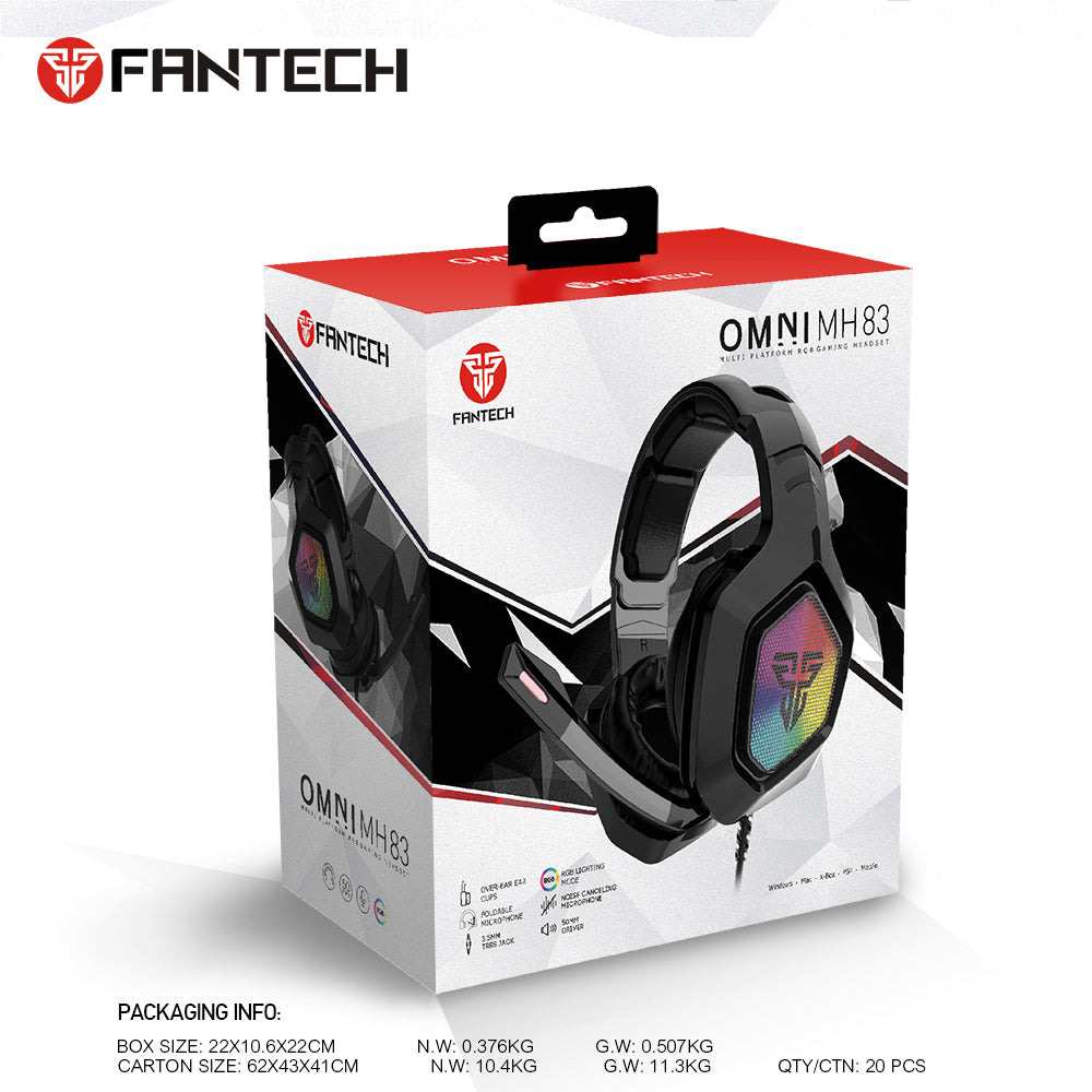 Fantech MH83 Adjustable Over Ear Gaming Headphone RGB Light Gaming Headset