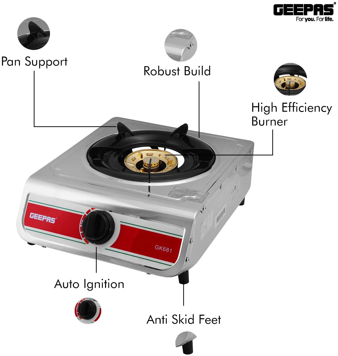 Geepas Single Burner Stainless Steel Gas Stove