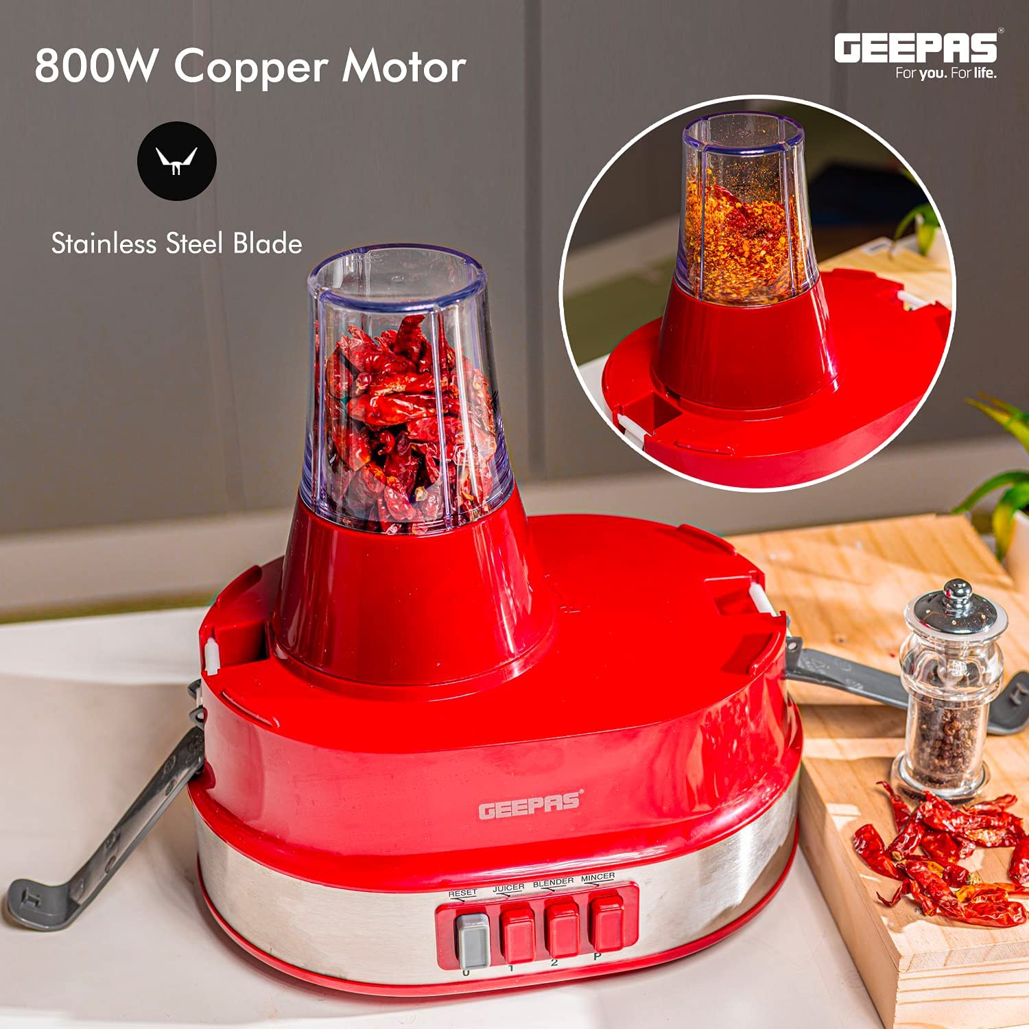 Geepas 4 In 1 Food Processor Multi Color 1.5 Liter Capacity