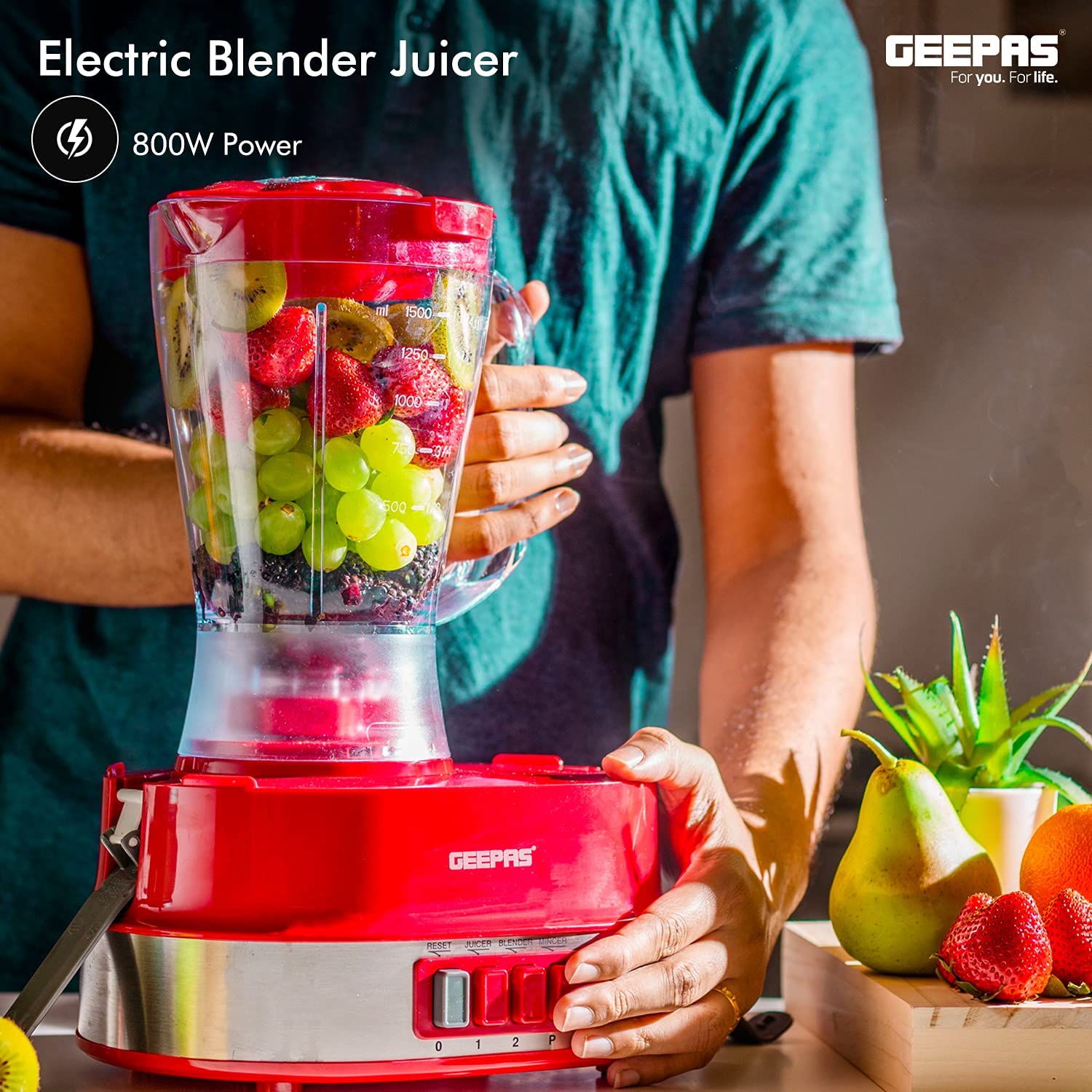 Geepas 4 In 1 Food Processor Multi Color 1.5 Liter Capacity