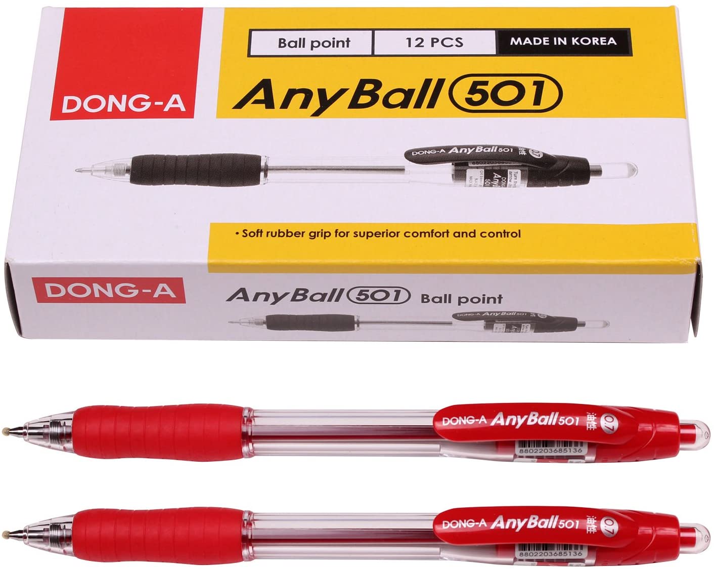 Dong A Anyball 501 0.7 mm Retractable Ballpoint Pens Red