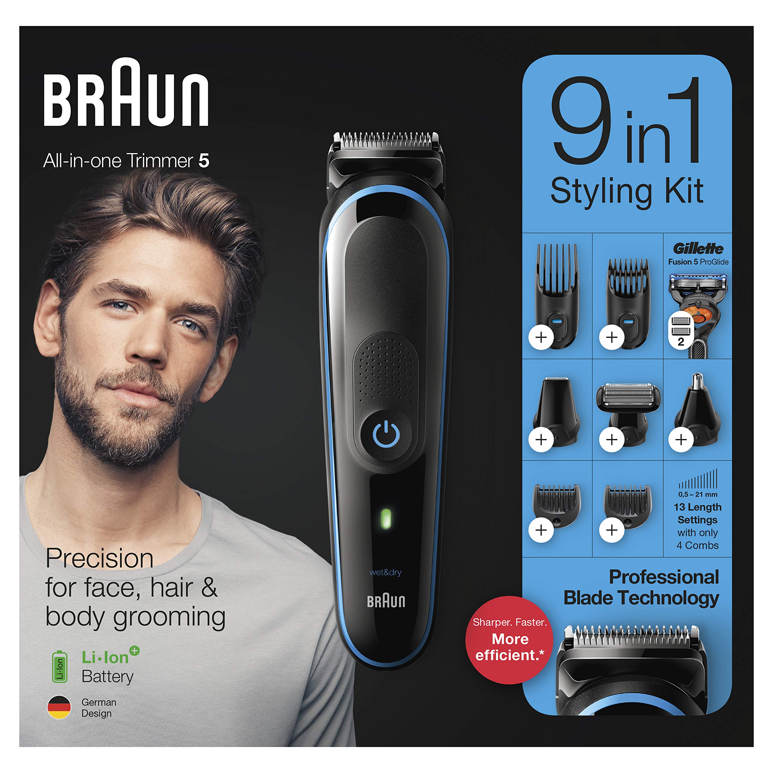 Braun 9 In 1 Hair Clippers for Men - Black and Blue