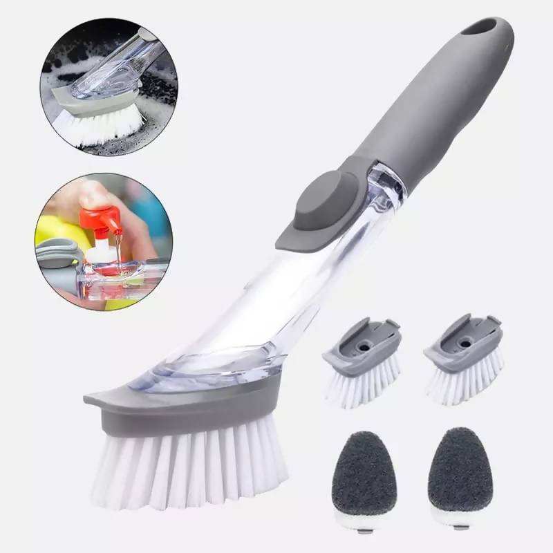 1/4 Pcs Double Use Kitchen Cleaning Brush Scrubber Dish Bowl Washing Sponge Automatic Liquid Dispenser Kitchen Pot Cleaner Tool