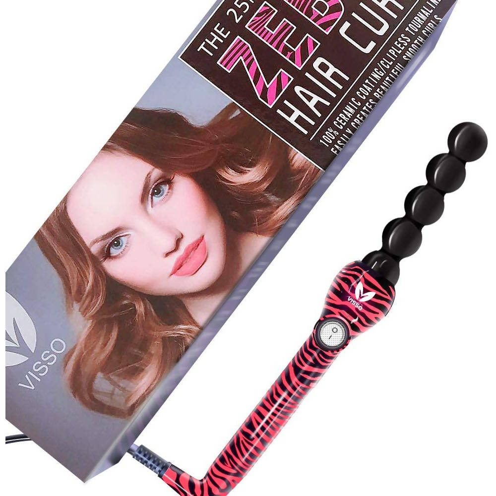 Visso Zebra Hair Curling Iron Clip Less Tourmaline Barrel Pink 25mm