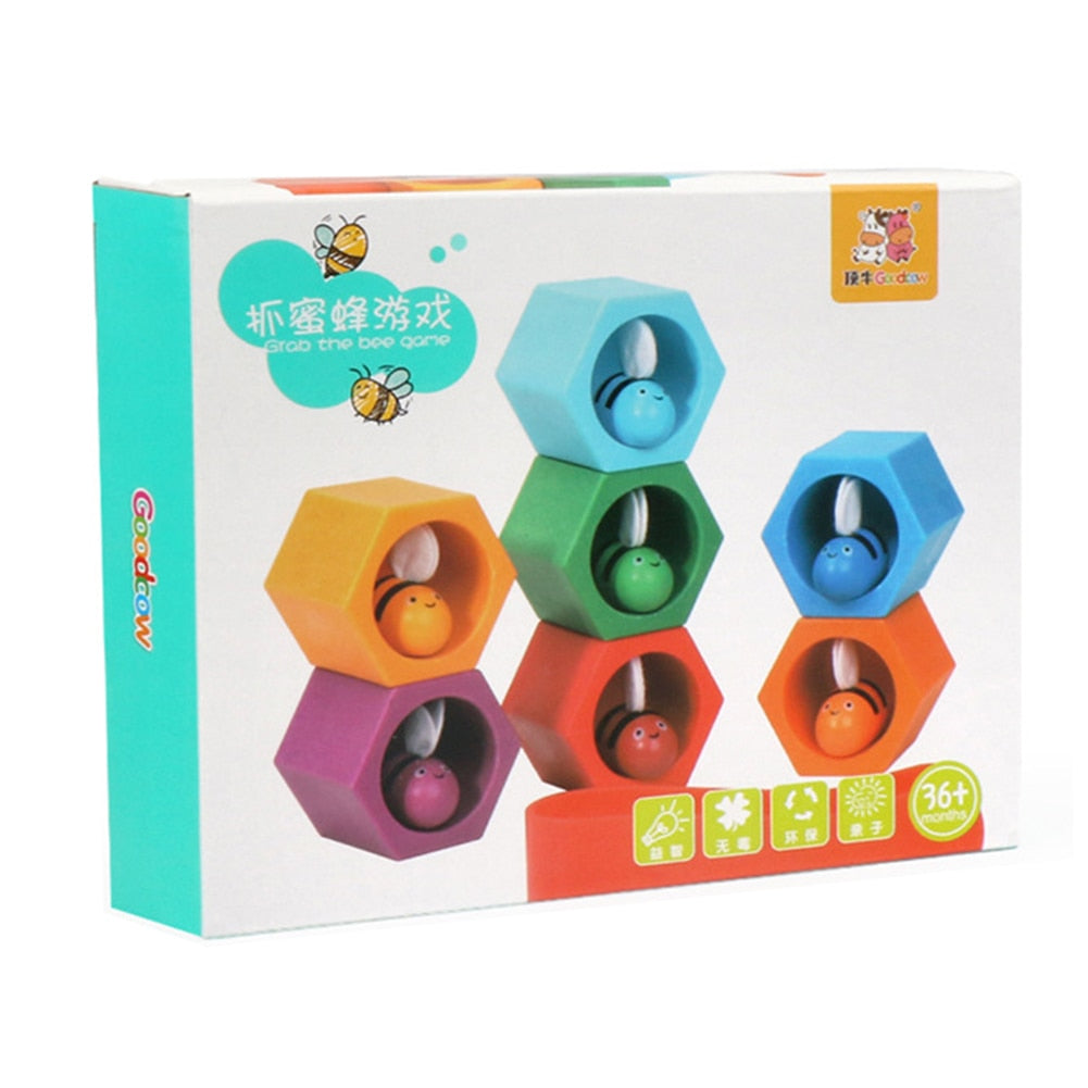 Wooden Beehive Board Clipping Bee Color Cognition Game Interactive Kids Toy