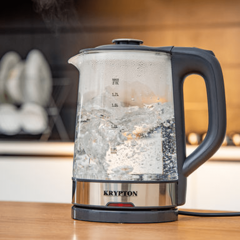 Krypton 2 Liter Electric Glass Kettle Black & Silver