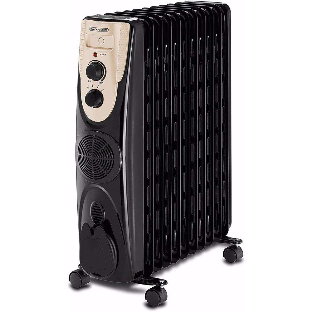 Black & Decker 2500W 11 Fin Oil Radiator Heater With Fan Forced Black | in Bahrain | Halabh