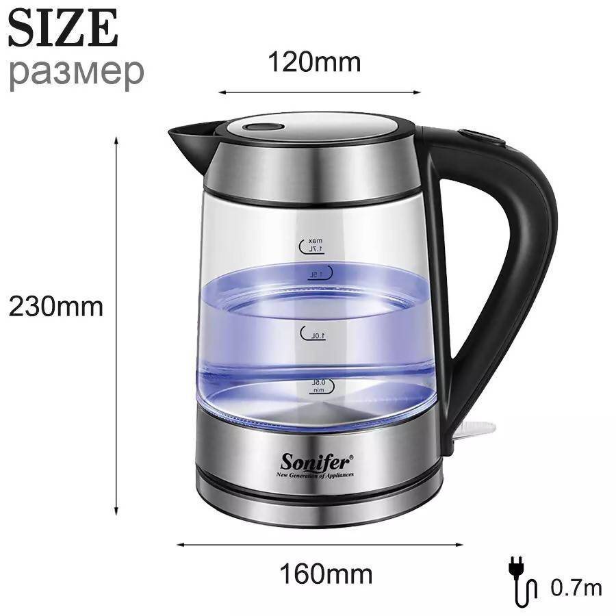 Electric Kettle Blue LED Light Glass Kettle 2200W Kitchen Smart Whistle Kettle Samovar Quick Heating Boiling Tea pot Sonifer