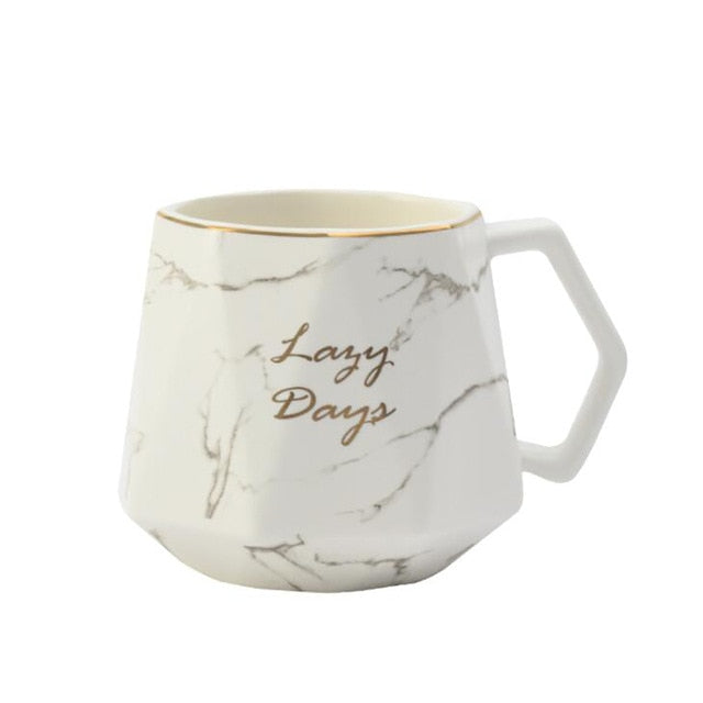 Diamond Marble Ceramic Coffee Mug 430ml Beautiful Gold Trim Tea Mugs
