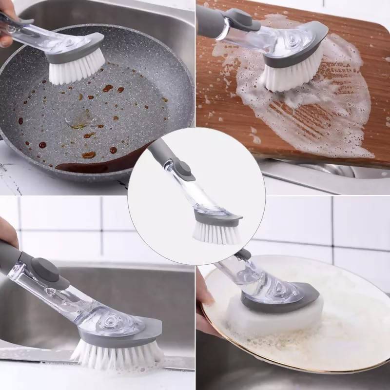 1/4 Pcs Double Use Kitchen Cleaning Brush Scrubber Dish Bowl Washing Sponge Automatic Liquid Dispenser Kitchen Pot Cleaner Tool